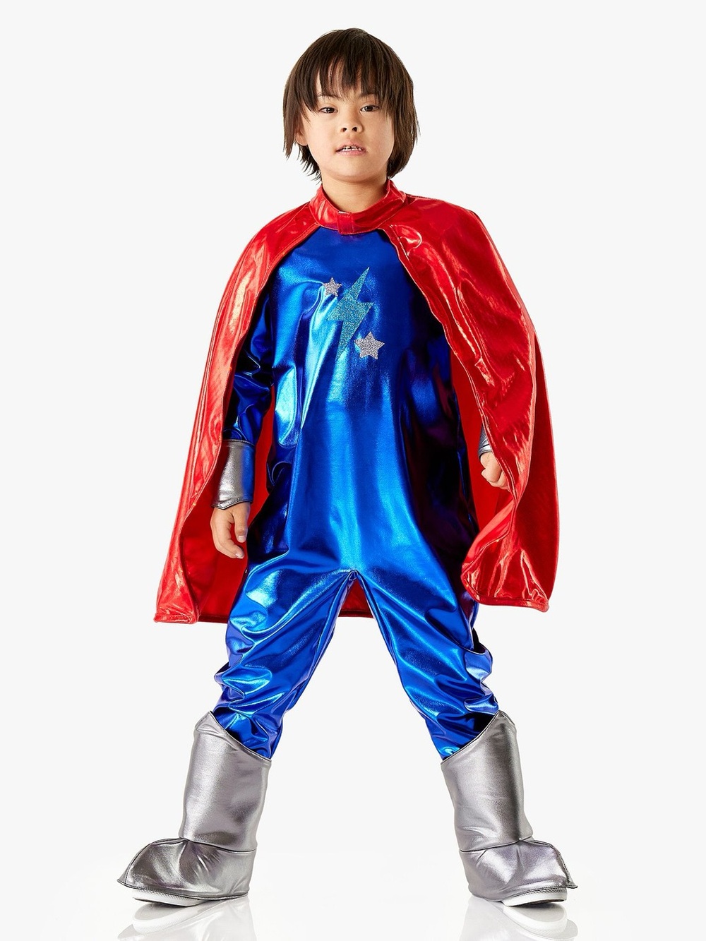 Pottery Barn Kids Metallic Blue Superhero Costume with Red Cape